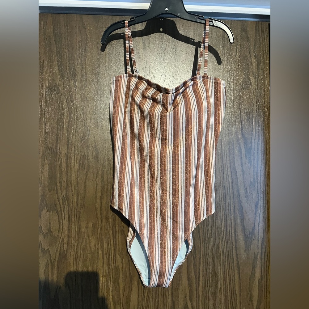 Striped Brown One-Piece Swimsuit